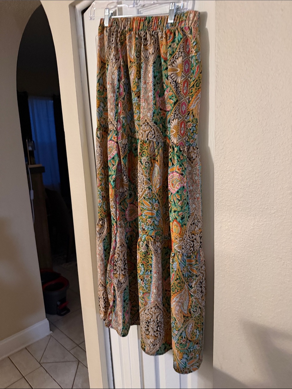 SHEIN Green Multi-Color Paisley Tiered Maxi Skirt